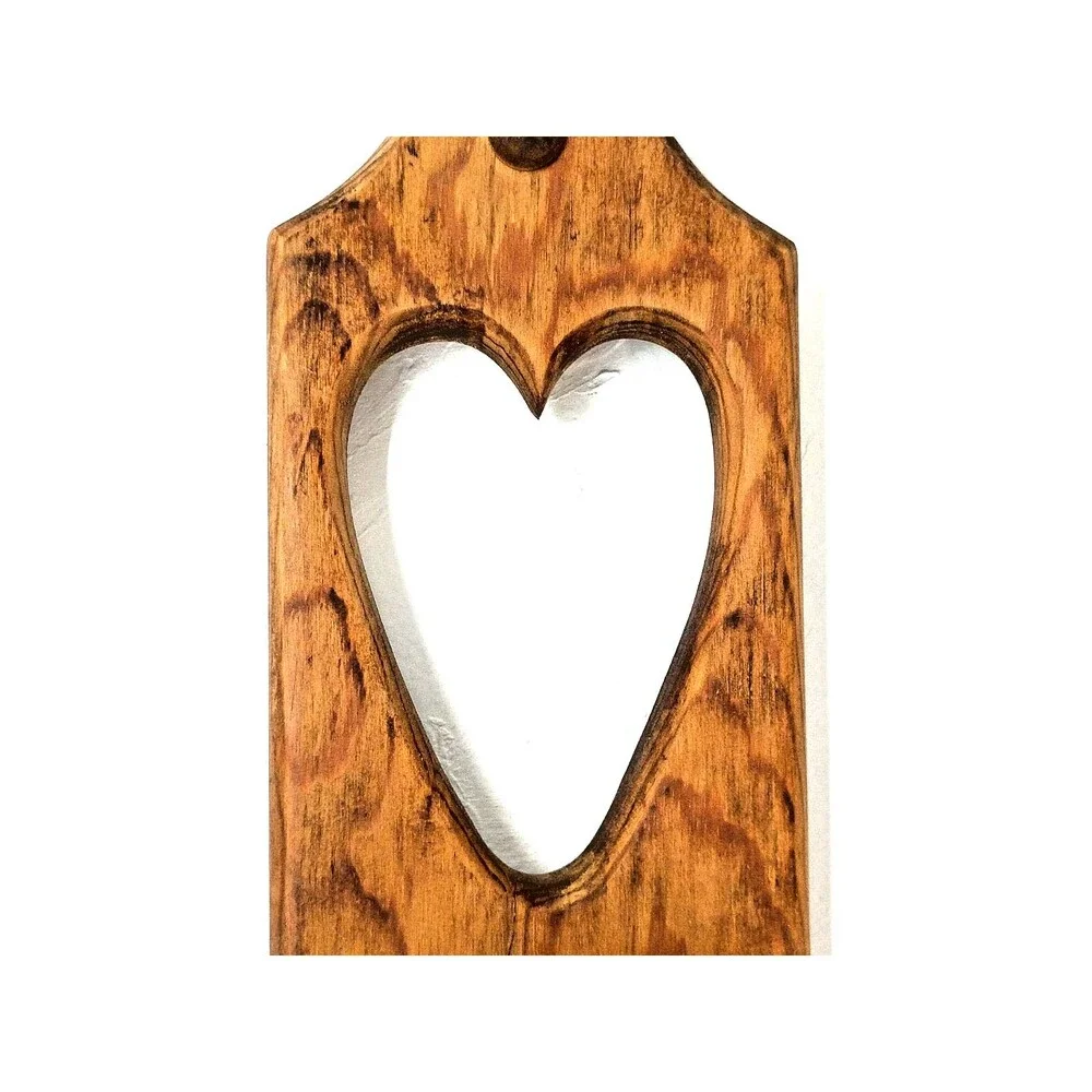 Vintage Pine Wood Peg Shelf with Heart Cutout Handmade Wall Hang Country Rustic